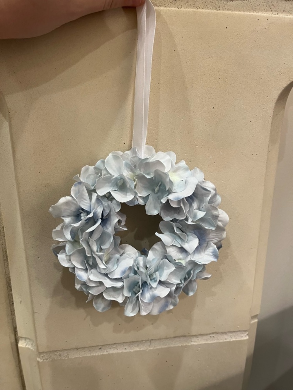 Light Blue Floral Mini Wreath with Ribbon - Picture 3 of 6